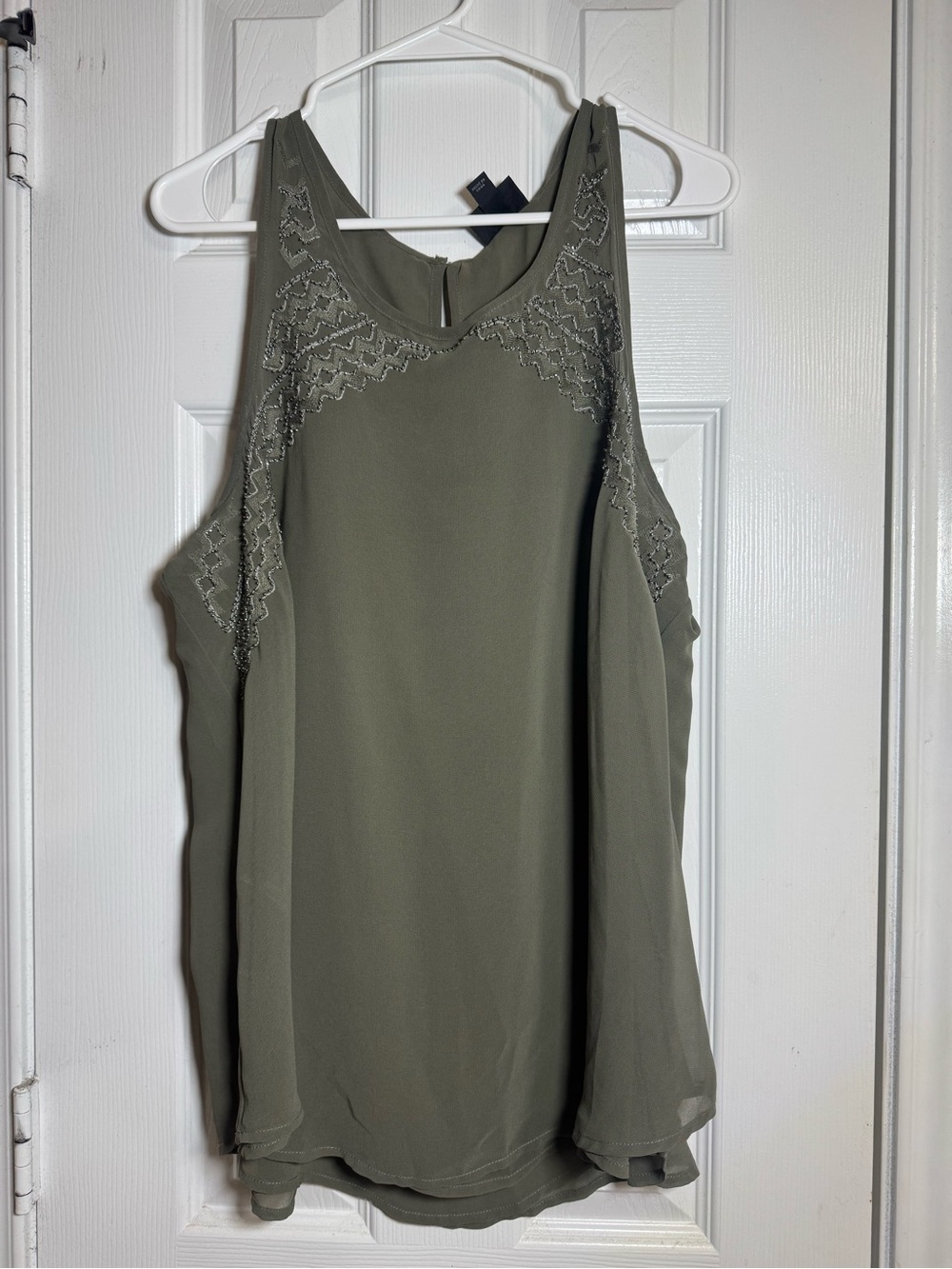 Olive Green Sleeveless Embroidered Women’s Top